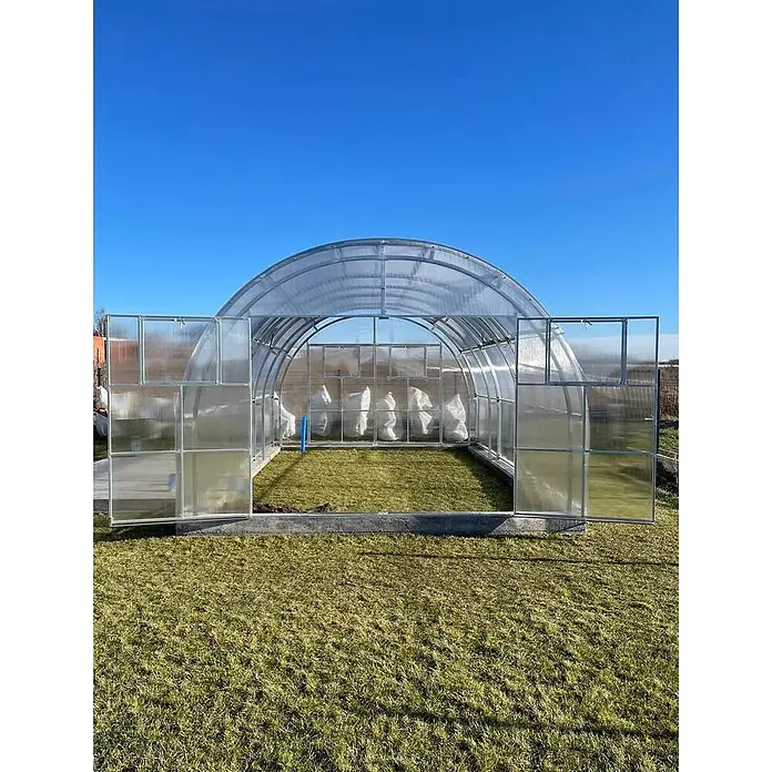 Garten Dream Gewächshaus Oasis, 10mm Polycarbonat - Außenmaß inkl. Dachüberstand (B x T): 400 x 600 cm, Material Seitenwand: Kunststoff, 10 mm, Silber - Großes Bogen-Gewächshaus mit durchsichtigen Paneelen und Metallrahmen, bereit für den Garten.
