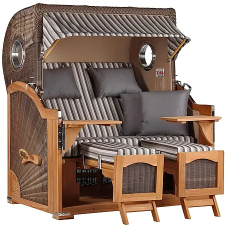 Mr. Deko  Strandstuhl Strandkorb Düne Grande Bullauge Teak PE Grey Dessin 545
