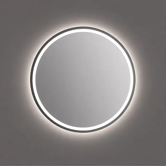 Espejo con luz Elite - Diámetro: 80 cm, Blanco frío, Redonda, Función antivaho - Espejo circular con retroiluminación LED y marco oscuro.