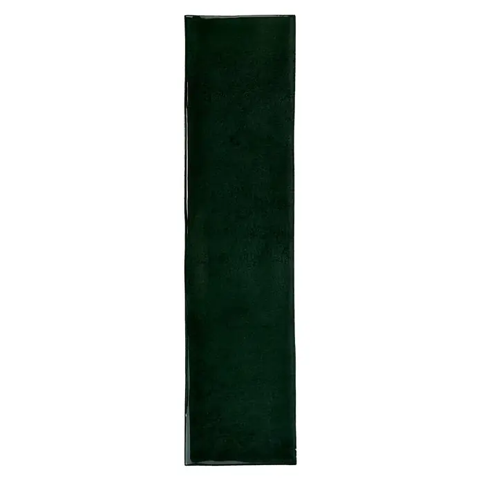 Wandfliese Santorini - 7,5 x 30 cm, Dark Green, Glänzend - Dunkelgrüne rechteckige glasierte Fliese mit unregelmäßigen Kanten.