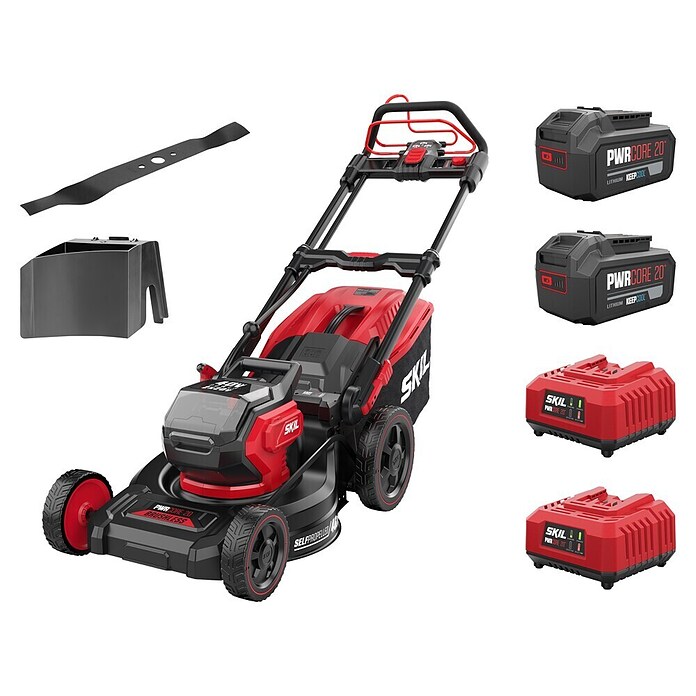 Skil PWRCore 20V Accu grasmaaierset + Gratis Accu Compressor (2 accu's, Snijbreedte: 43 cm) | BAUHAUS