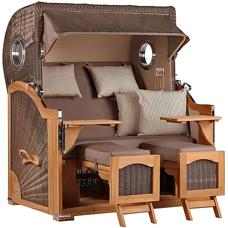 Mr. Deko  Strandstuhl Strandkorb Düne Grande Bullauge Teak PE Grey Dessin 534