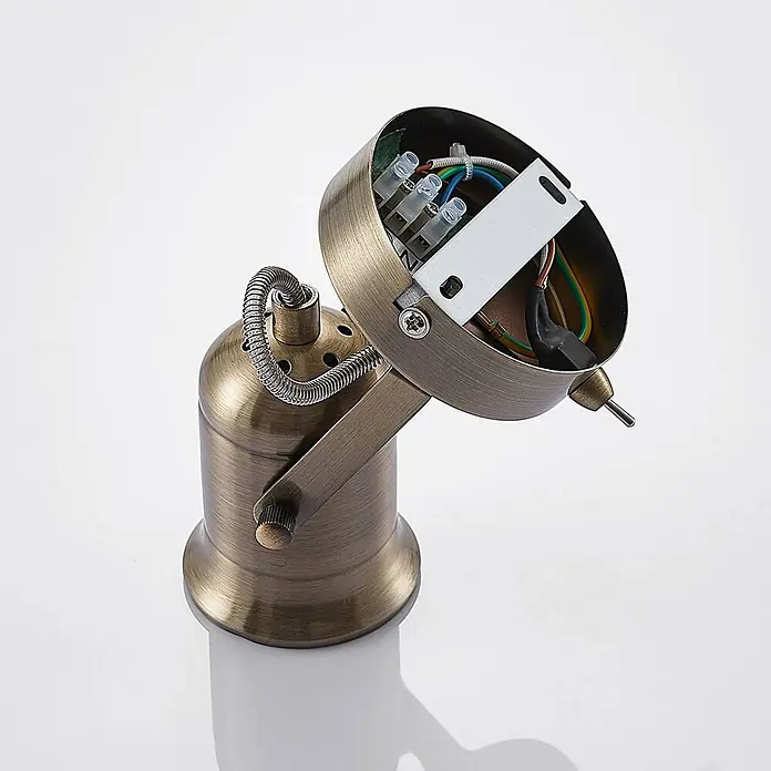 Lindby Wandstrahler Anze - messing / gold, messing / gold, GU10 - Verstellbarer Strahler aus antikem Messing mit offener Rückseite, die die elektrische Verkabelung zeigt.
