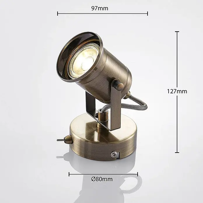 Lindby Wandstrahler Anze - messing / gold, messing / gold, GU10 - Verstellbarer messingfarbener Strahler, 127mm hoch, 97mm breit, mit 80mm Basisdurchmesser.