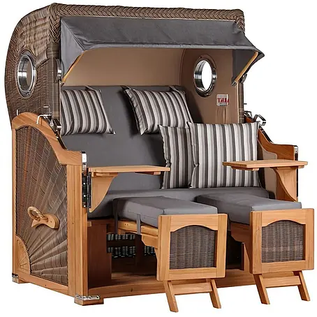 Mr. Deko  Strandstuhl Strandkorb Düne Grande Bullauge Teak PE Grey Dessin 544