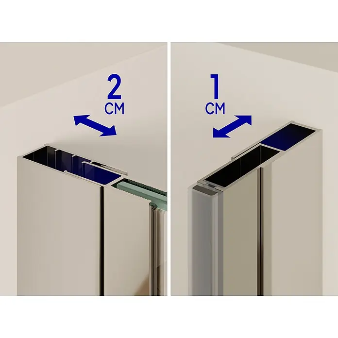 i-flair Dusch-Schiebetür DTNADINEC180CH - Silber, Beschichtet, 8 mm - Verstellbare Duschwandprofile in Silber, zeigen 2 cm und 1 cm Verstellbarkeit für Glaspaneele.