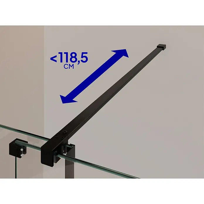 i-flair Dusch-Schiebetür DTNADINEC130BL - 130 x 200 cm, Schwarz, Beschichtet, 8 mm - Schwarze Metall-Duschabtrennungs-Stabilisierungsstange mit verstellbarer Länge (< 118,5 cm).
