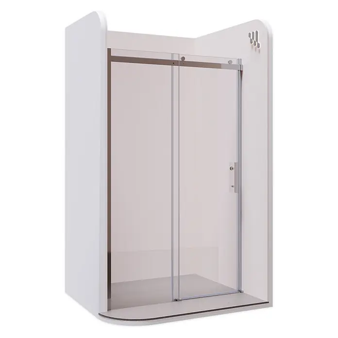 Nischenschiebetür 118,5-120 cm - Höhe: 200 cm, aus durchsichtigem 6 mm Sicherheitsglas -  - Duschkabine mit Schiebetüren aus Klarglas und silberfarbenen Beschlägen.