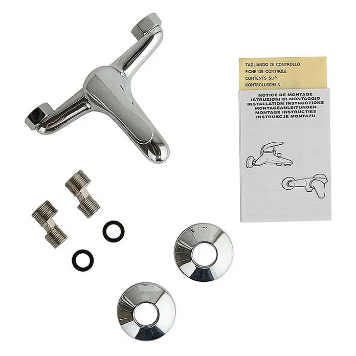 Kiamami Valentina Badewannenarmatur - Silber - Verchromte Mischbatterie mit Montageset, inklusive Rohrverbindern, O-Ringen, Rosetten und Anleitung.