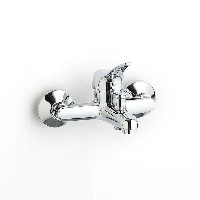 Kiamami Valentina Badewannenarmatur - Silber - Glänzende Chrom-Wandmischbatterie mit Einhebelmischer und Umstellknopf.