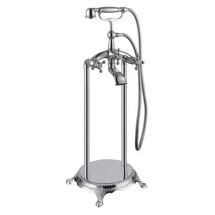 Kiamami Valentina Badewannenarmatur - Silber - Freistehende Badewannenarmatur aus Chrom mit integrierter Handbrause und klassischem Design auf Standfuß.
