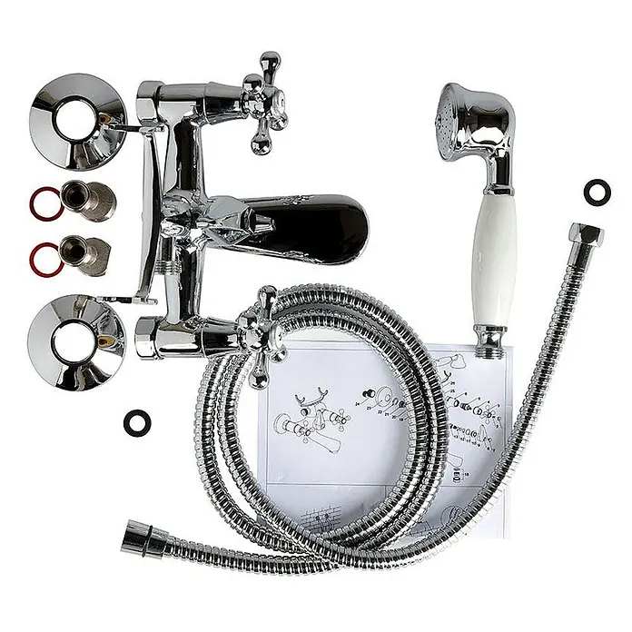 Kiamami Valentina Badewannenarmatur - Silber - Verchromtes Badezimmer-Armaturenset mit Handbrause, Schlauch und Installationsteilen.