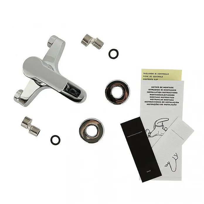 Kiamami Valentina Badewannenarmatur - Silber - Glänzende verchromte Mischbatterie mit S-Anschlüssen, O-Ringen, Rosetten und Montageanleitungen.