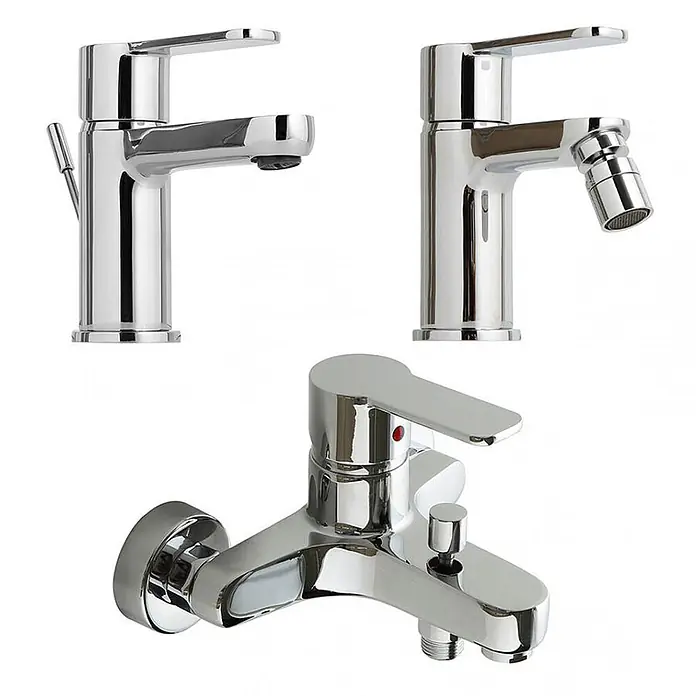 Kiamami Valentina Badewannenarmatur - Silber - Set aus drei verchromten Einhebel-Badarmaturen: Waschtisch, Bidet und Wanne/Dusche.