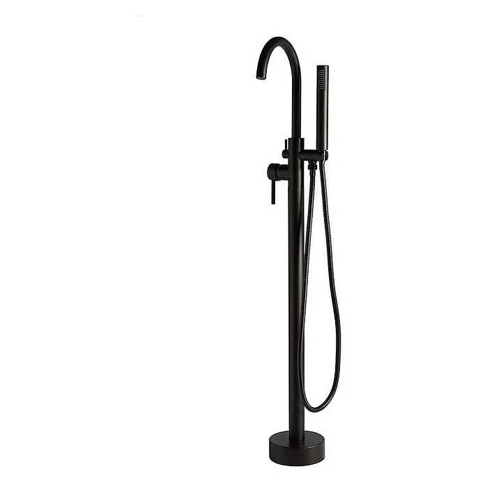 Kiamami Valentina Badewannenarmatur - Schwarz - Mattschwarze freistehende Badewannenarmatur mit gebogenem Auslauf und integrierter Handbrause.