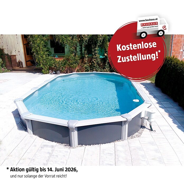 KWAD Stahlwand-Pool Supreme Design Oval (L x B x H: 730 x 370 x 132 cm, Anthrazit, 35 000 l) | BAUHAUS