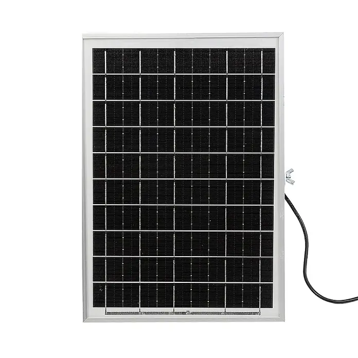 Luxula Solar-Außenwandleuchte LED Solarstrahler - 20 W, L x B x H: 28,3 x 26 x 4,8 cm, Schwarz, IP65, 2.750 lm - Rechteckiges Solarpanel mit silbernem Rahmen, schwarzen Zellen und angeschlossenem Kabel mit Klemmen.