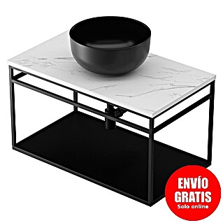 Estructura de metal con encimera y lavabo (46 x 81 x 62 cm, Negro)