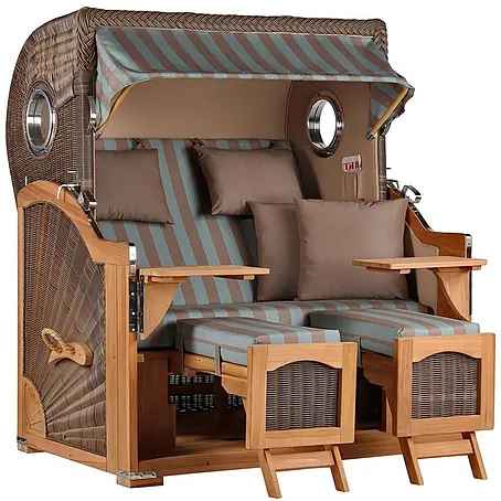 Mr. Deko  Strandstuhl Strandkorb Düne Grande Bullauge Teak PE Grey Dessin 520