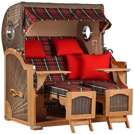 Mr. Deko  Strandstuhl Strandkorb Düne Grande Bullauge Teak PE Grey Dessin 529