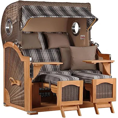 Mr. Deko  Strandstuhl Strandkorb Düne Grande Bullauge Teak PE Grey Dessin 522