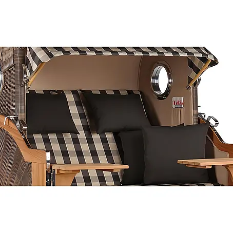 Mr. Deko  Strandstuhl Strandkorb Düne Grande Bullauge Teak PE Grey Dessin 505