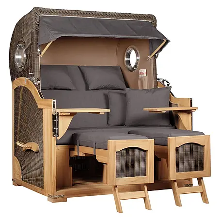 Mr. Deko  Strandstuhl Strandkorb Düne Grande Bullauge Teak PE Grey Dessin 551