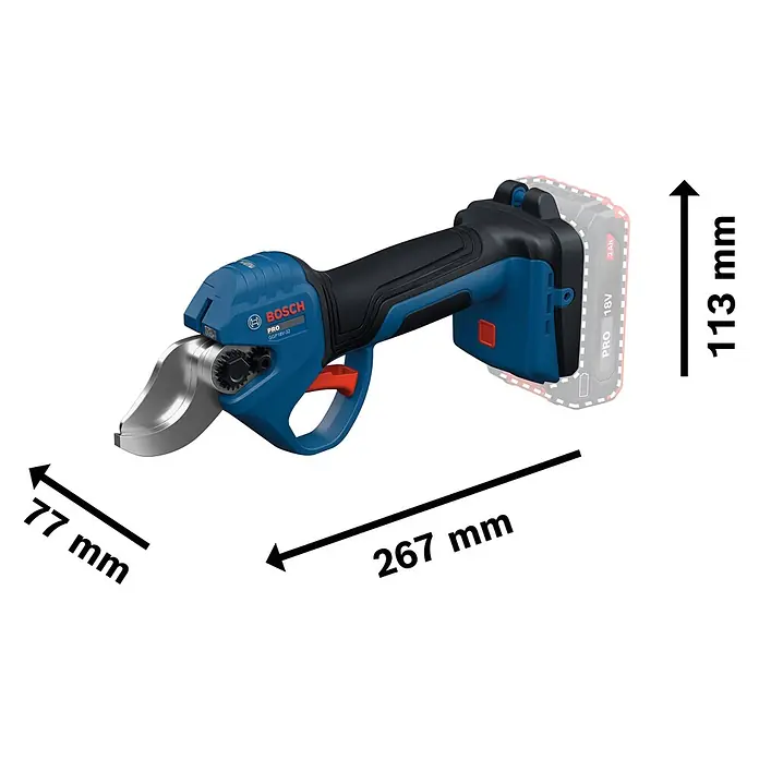Bosch Akku-Astschere GGP18V-32 - 18 V, Max. Aststärke: 32 mm - Blaue und schwarze Bosch Akku-Astschere mit ergonomischem Griff und scharfen Metallklingen.