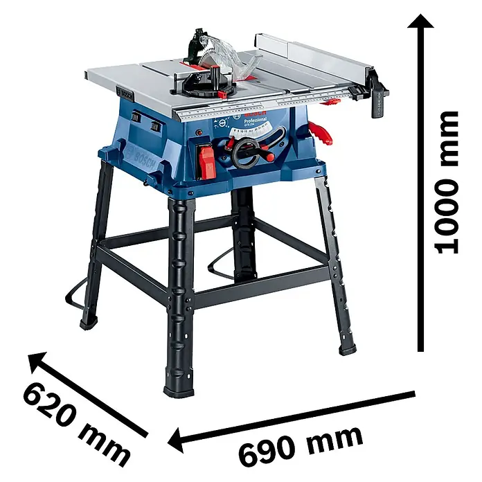 Bosch Professional Tischkreissäge GTS 254 - 1.800 W, Durchmesser Sägeblatt: 250 mm, 4.300 U/min - Blaugraue Bosch Professional GTS 254 Tischkreissäge auf schwarzem Untergestell.