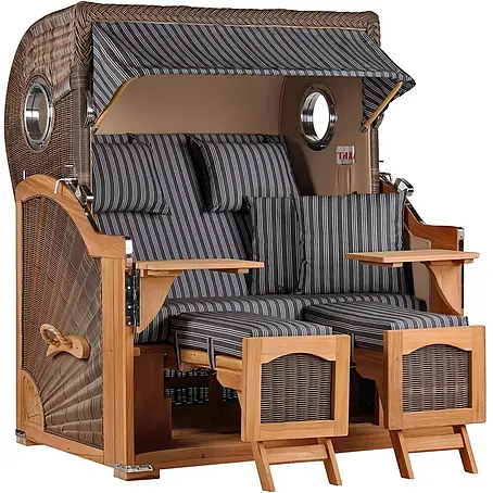 Mr. Deko  Strandstuhl Strandkorb Düne Grande Bullauge Teak PE Grey Dessin 500