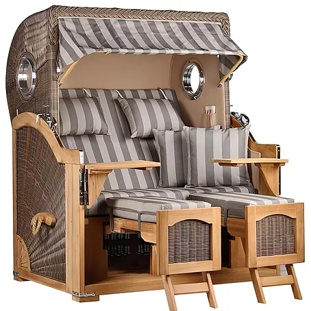 Mr. Deko  Strandstuhl Strandkorb Düne Grande Bullauge Teak PE Grey Dessin 537