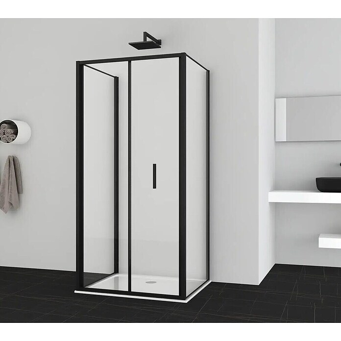 Sanotechnik Zložljiva vrata za tuš kabino Slim Line  (90 x 200 cm, Črna, Vgradne dimenzije: 88-92 cm) | 3673 - Falttür | DADB - Duschabtrennungen | DAD - Badausstattung | DA - Badausstattung/Bäderwelt | D - Sanitär | BAUHAUS