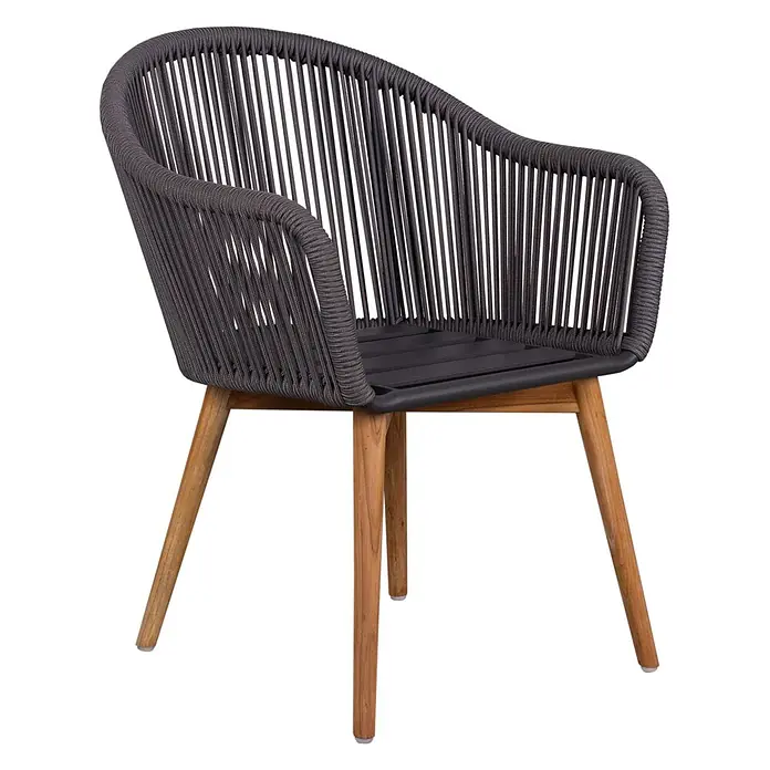Bene Living Gartenstuhl-Set Solana - 2 Stk., Aluminium mit Teakbeinen, grau, B x T x H: 63 x 59 x 78 cm - Dunkelgrauer Sessel aus Seil und Gurtband mit Naturholzbeinen.