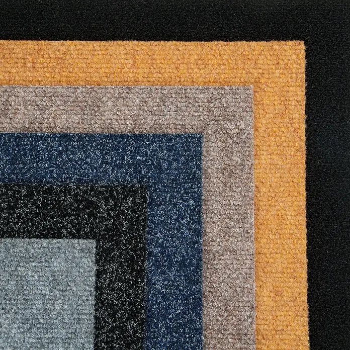 Bricoflor Teppichfliese - Breite: 50 cm, Nadelfilz, Polypropylen, grau - Fünf gestapelte Teppichmuster in Schwarz, Orange, Beige, Blau und Grau mit einer strukturierten Schlingenware.