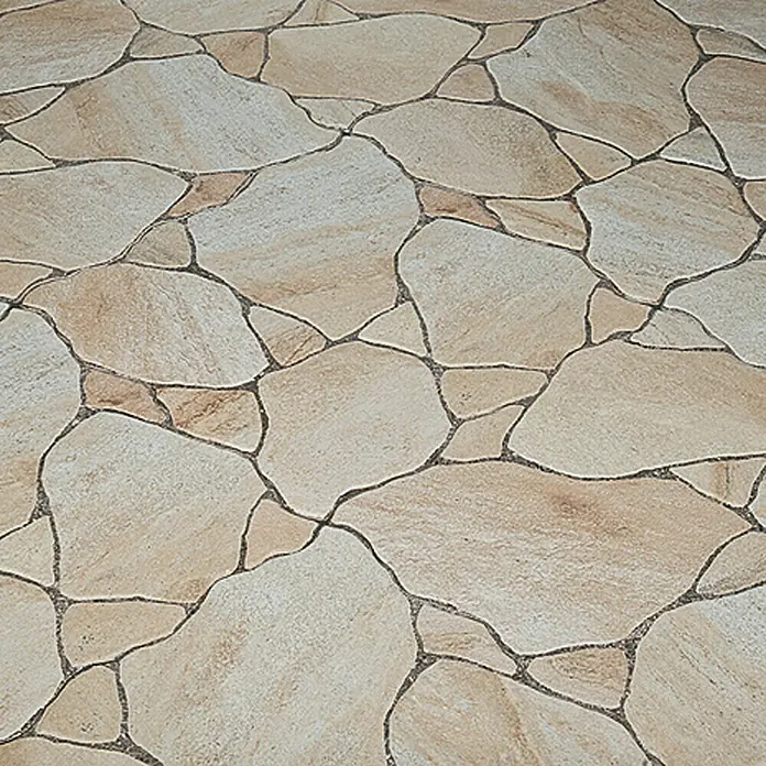 Feinsteinzeugfliese Cala Jet - 45 x 45 cm, Beige, Matt - Beige Bodenfliesen mit unregelmäßigem Steinmuster für Innen- und Außenbereiche.