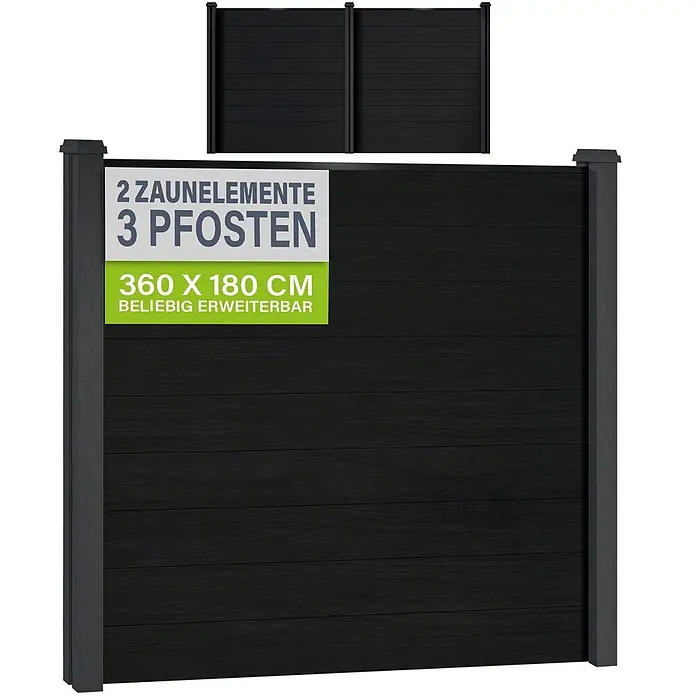 Juskys Zaun-Set Sichtschutzzaun - 360 x 192 cm, Anthrazit, 5 -tlg.