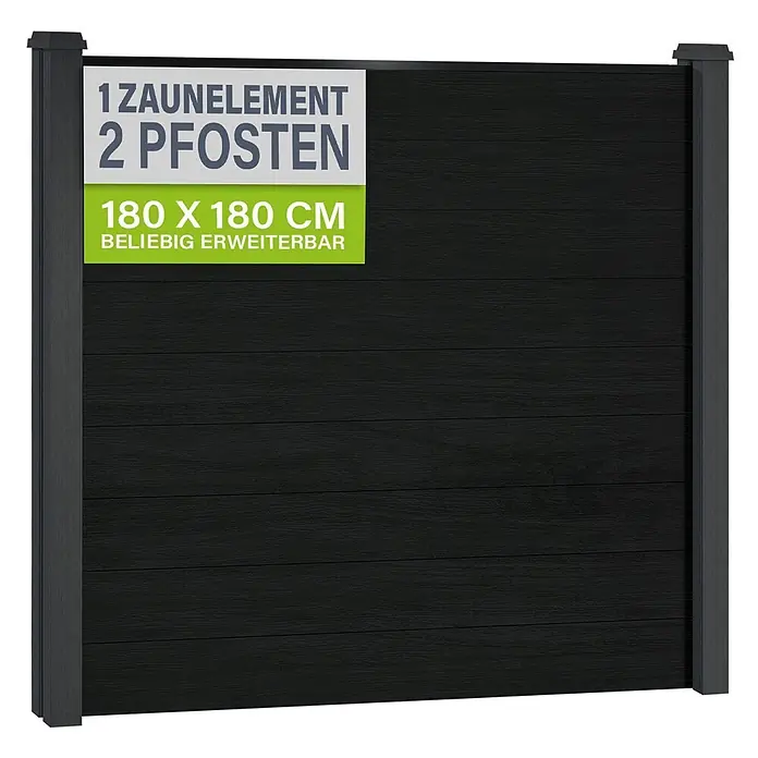 Juskys Zaun-Set Sichtschutzzaun - 185 x 192 cm, Anthrazit, 3 -tlg. - Dunkelgraues Zaunelement, 180x180 cm, mit Holzstruktur und zwei Pfosten, erweiterbar.