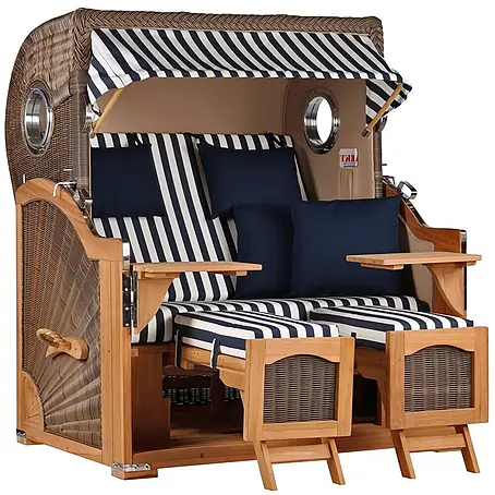 Mr. Deko  Strandstuhl Strandkorb Düne Grande Bullauge Teak PE Grey Dessin 518