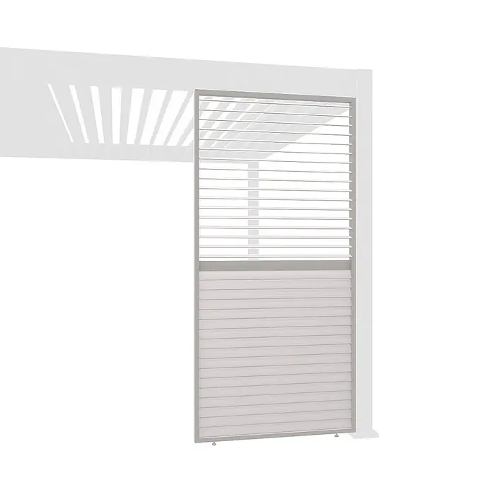 Weide Pergola Seitenwand Lamellenwand Paneel für Weide Pergola Drehbar Sand 113 cm - B x T: 113 x 6 cm, Aluminium - Weißer Pergola-Seitenrollo mit verstellbaren oberen Lamellen und geschlossenen unteren Jalousien.