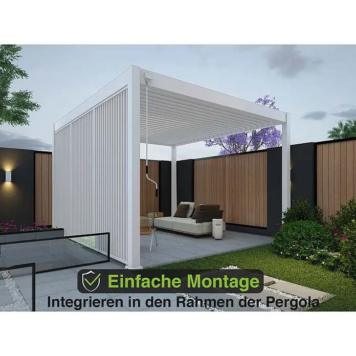 Weide Pergola Seitenwand Lamellenwand Paneel für Weide Pergola Weiß 123 cm - B x T: 123 x 6 cm, Aluminium - Weiße Pergola mit verstellbarem Lamellendach und Seitenlamellen, schafft einen stilvollen Außenwohnbereich.