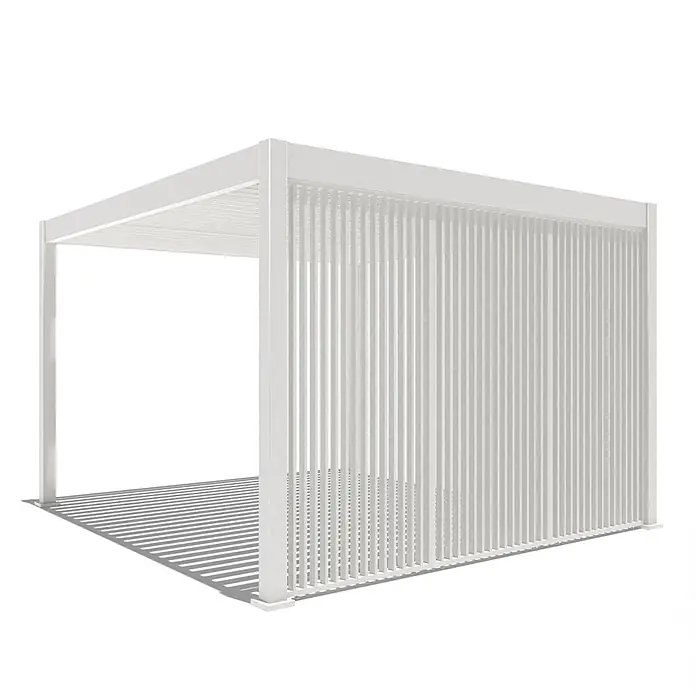Weide Pergola Seitenwand Lamellenwand Paneel für Weide Pergola Weiß 123 cm - B x T: 123 x 6 cm, Aluminium - Weiße moderne Pergola mit Lamellendach und einer Lamellenwand für Schatten im Freien.