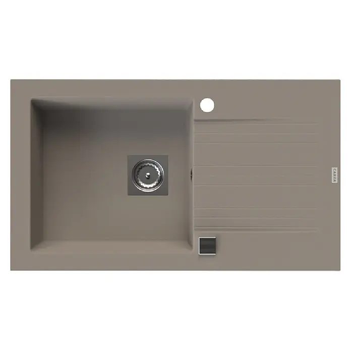 Carea Einbauspüle Muscade - 86 x 50 cm, Taupe - Küchenspüle aus Granitverbund in Taupe mit einem Becken, integrierter Abtropffläche und quadratischem Metallablauf.