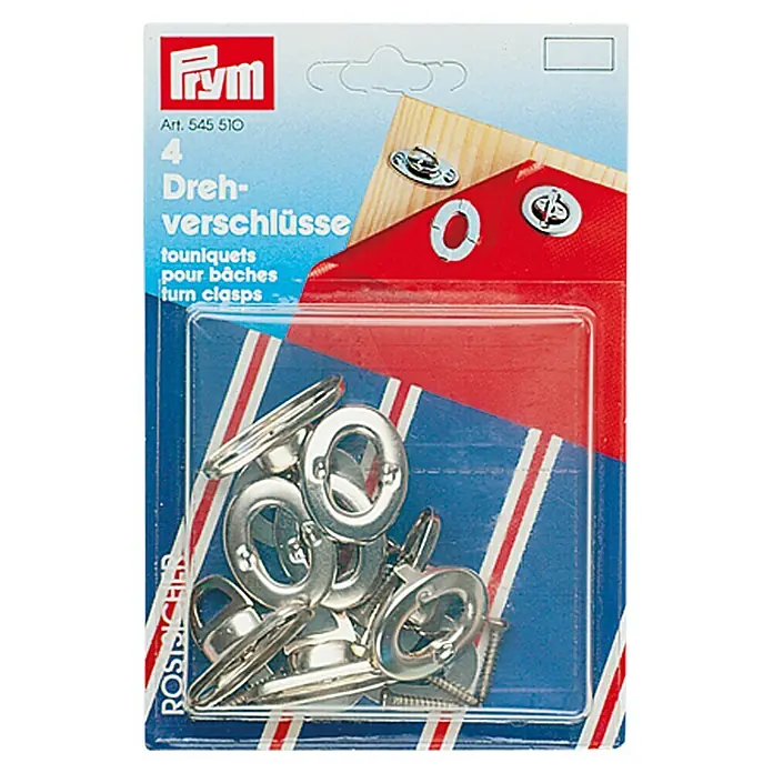 Prym Drehverschluss - 4 Stk., Messing, Vernickelt - Packung mit Prym Drehverschlüssen: 4 Drehverschlüsse für vielseitige Anwendungen, ideal für Planen und mehr. Praktisch und robust.