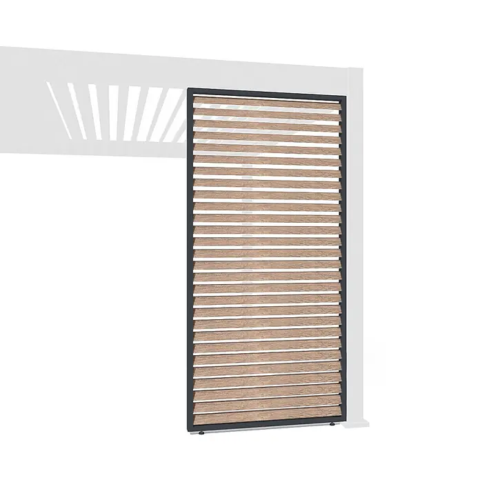 Weide Pergola Seitenwand Lamellenwand Paneel für Weide Pergola Holzoptik 93 cm - B x T: 93 x 6 cm, Aluminium - Outdoor-Sichtschutz mit dunklem Rahmen und hellen Holzlamellen für verstellbaren Schatten und Privatsphäre.