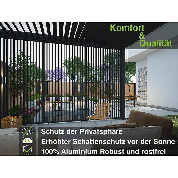 Weide Pergola Seitenwand Lamellenwand Paneel für Weide Pergola Anthrazit 93 cm - B x T: 93 x 6 cm, Aluminium - Schwarze Aluminium-Lamellenpergola und Sichtschutz für den Außenbereich, bietet Schatten und Privatsphäre.