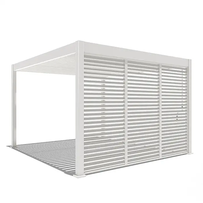 Weide Pergola Seitenwand Lamellenwand Paneel für Weide Pergola Weiß 93 cm - B x T: 93 x 6 cm, Metall - Weiße Aluminium-Pergola mit verstellbarem Lamellendach und Seitenwänden.