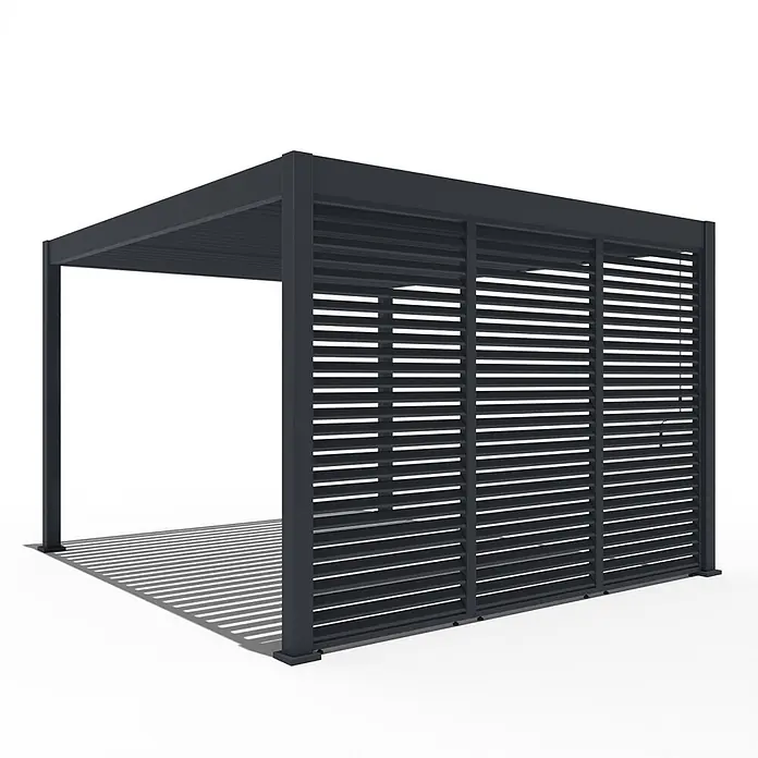 Weide Pergola Seitenwand Lamellenwand Paneel für Weide Pergola Anthrazit 113 cm - B x T: 113 x 6 cm, Aluminium - Dunkelgraue Aluminium-Pergola mit Lamellen-Seitenwänden.
