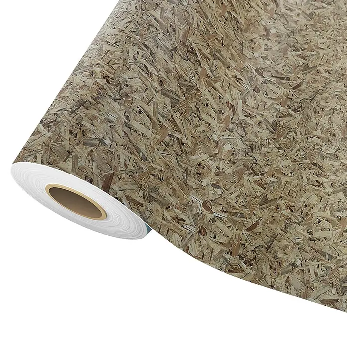 Vinylboden CV-Belag - 350 x 100 cm, OSB - Selbstklebende Folienrolle mit realistischem OSB-Holzspan-Design.
