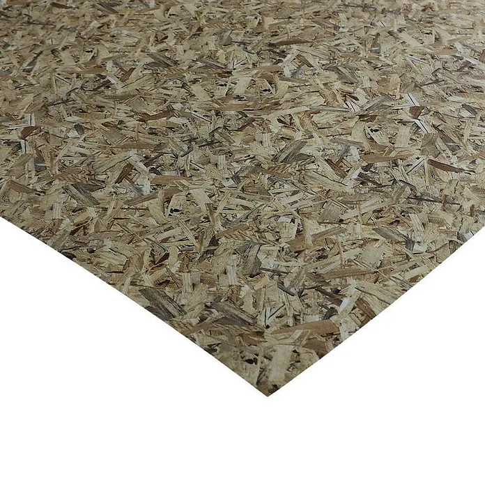 Vinylboden CV-Belag - 350 x 100 cm, OSB - OSB-Platte mit naturfarbenen, hellbraunen Holzspänen.