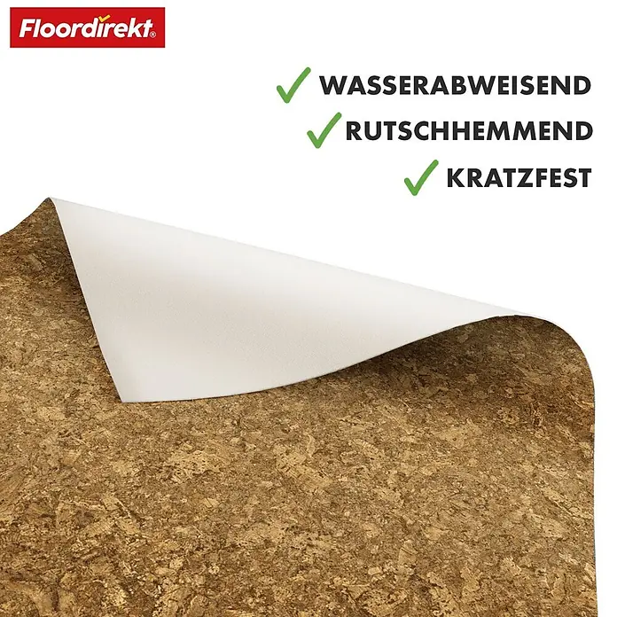 Vinylboden CV-Belag - 1.900 x 200 cm, Kyara 620M - Korkgemusterte Matte mit weißer Unterseite, wasserabweisend, rutschhemmend und kratzfest.